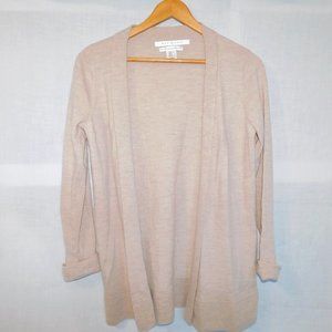 Max Studio Womens XL Cream 100% Extrafine Merino Wool Open Cardigan Sweater.